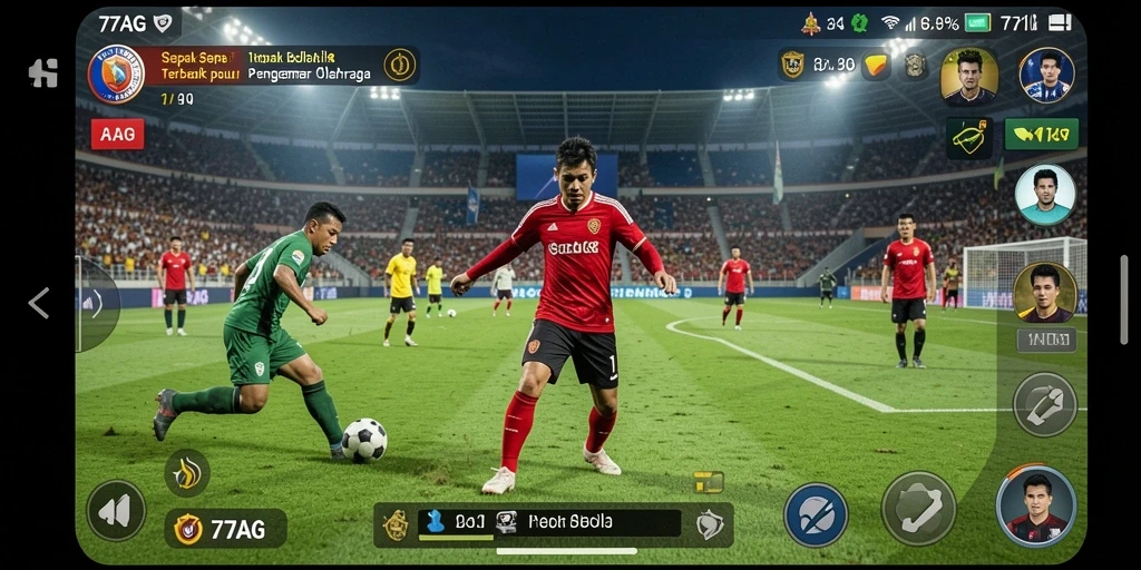 Tampilan gameplay 77AG menampilkan aksi sepak bola yang mendebarkan.