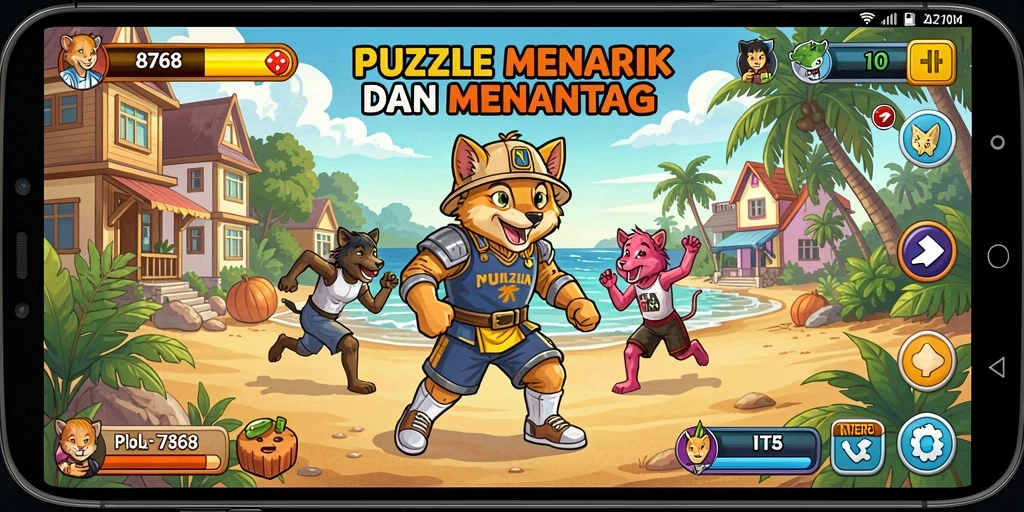 Gameplay menantang dalam 8768 yang penuh warna.