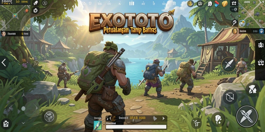 Tangkapan layar EXOTOTO menunjukkan dunia terbuka yang mengagumkan dan penuh petualangan.