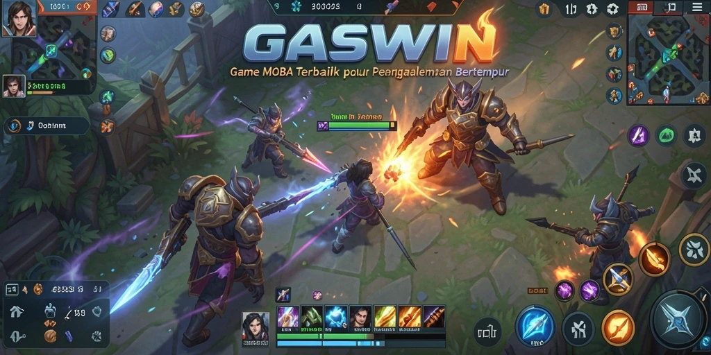 Screenshot GASWIN menampilkan aksi pertempuran intens dalam game MOBA.