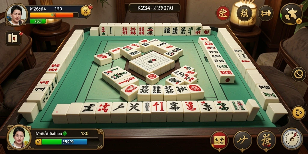 Screenshot gameplay K234 menampilkan kecerdasan strategi Mahjong.