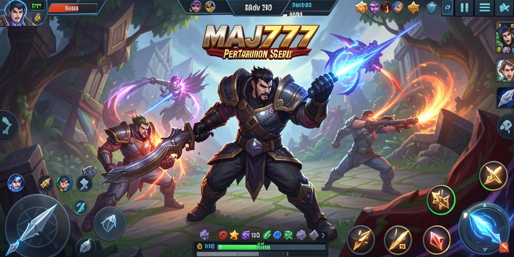 Tampilan gameplay seru dalam MAJ777 dengan taktik pertarungan MOBA.