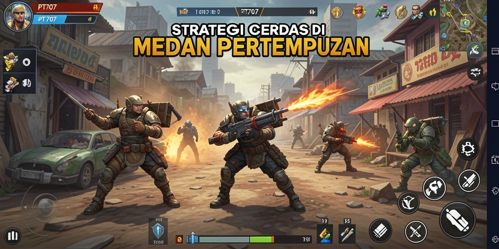 Tangkapan layar utama PT707 menunjukkan aksi strategi yang intens.