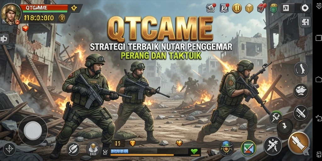 Screenshot utama QTGAME menampilkan pertempuran strategi yang mendebarkan.
