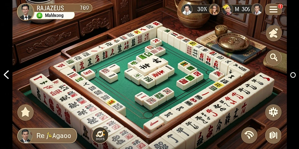 Screenshot gameplay RAJAZEUS menampilkan aksi seru Mahjong.