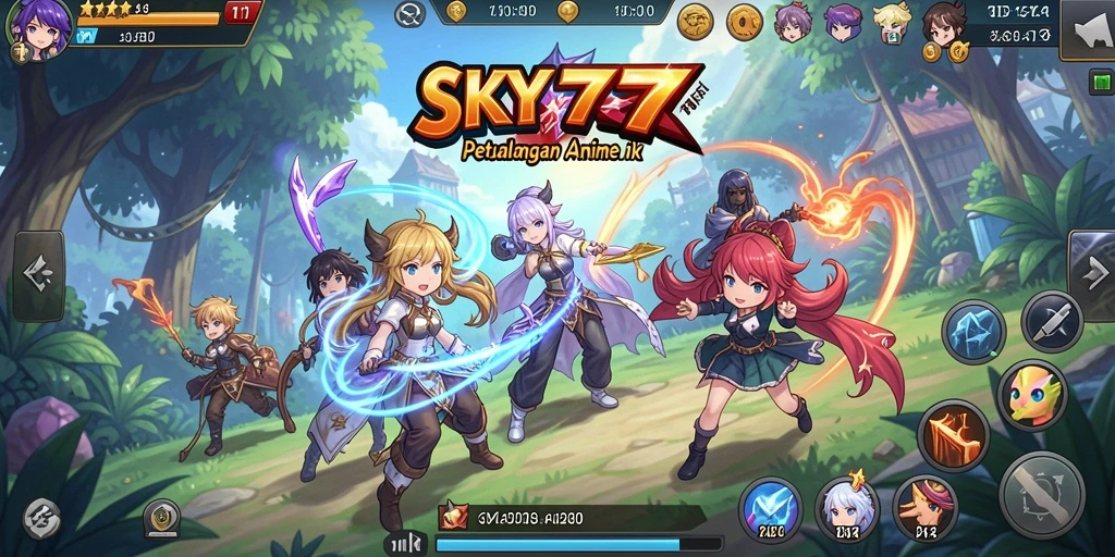 Tampilan gameplay dari SKY77 dengan karakter anime yang menarik.